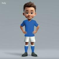 3d cartone animato carino giovane calcio giocatore nel Italia nazionale squadra kit. vettore