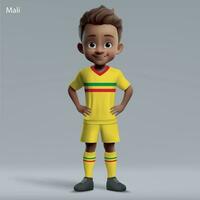 3d cartone animato carino giovane calcio giocatore nel mali nazionale squadra kit vettore