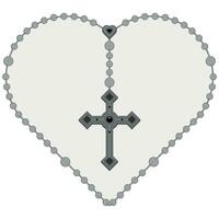 vettore design di cuore sagomato rosario, rosario con cristiano attraverso, simbolo di cattolico religione