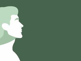 giovane uomo lato Visualizza testa silhouette ritratto. aereo verde sfondo. irriconoscibile maschio persona profilo modello. vettore