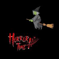 logo del carattere del tempo horror di halloween con il personaggio dei cartoni animati della strega vettore