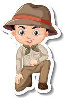 ragazzo in costume da safari adesivo personaggio dei cartoni animati vettore