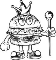 delizioso corona impaurito hamburger monocromatico vettore illustrazioni per il tuo opera logo, merce maglietta, adesivi e etichetta disegni, manifesto, saluto carte pubblicità attività commerciale azienda o Marche.