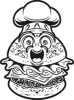 divertente sapori hamburger capocuoco culinario silhouette vettore illustrazioni per il tuo opera logo, merce maglietta, adesivi e etichetta disegni, manifesto, saluto carte pubblicità attività commerciale azienda o Marche.