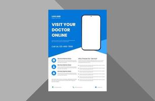 modello di progettazione volantino di telemedicina. modello di progettazione dell'opuscolo del manifesto della guida alla medicina online. modello a4, design brochure, copertina, volantino, poster, pronto per la stampa vettore