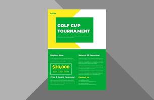 modello di volantino del torneo di golf. disegno dell'opuscolo del manifesto del tempo di gioco del golf sportivo. modello a4, design brochure, copertina, volantino, poster, pronto per la stampa vettore