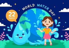 mondo acqua giorno vettore illustrazione su 22 marzo con bambini, goccia d'acqua e rubinetti per Salva terra e gestione di d'acqua dolce nel sfondo design