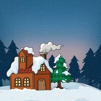 Casa e albero nel il inverno paesaggio vettore