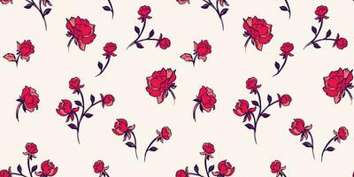 senza soluzione di continuità colorato stilizzato fiori boccioli di rosa, Rose modello su un' bianca Indietro. vettore mano disegnato astratto, ditsy floreale. modello per disegno, tessile, moda, Stampa, tessuto, interno arredamento, sfondo