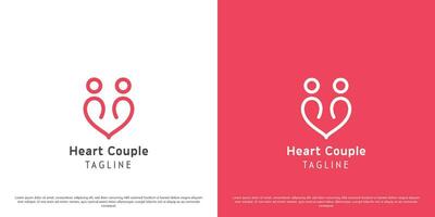 cuore coppia logo design illustrazione. sagome di persone uomini donne contento coppie amiche incontri amorevole affetto. creativo astratto minimalista semplice icona concetto. vettore