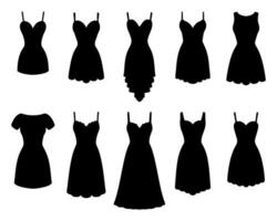 sera e cocktail vestito impostare. collezione donna vestiario. silhouette abbigliamento. diverso forme di vestiti. vettore illustrazione