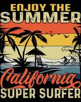 t camicia design vettore-divertiti il estate California super surfer vettore