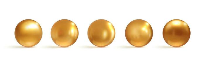 impostato di d'oro 3d sfere palla realistico stile. d'oro lucido perline isolato su bianca sfondo. 3d elementi per design. vettore illustrazione