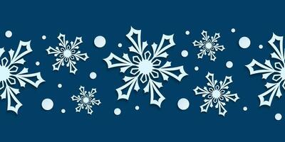 inverno senza soluzione di continuità modello con carta tagliare fiocchi di neve. Natale design 3d illustrazione su blu colorato sfondo per presentazione, striscione, coperchio, ragnatela, volantino, carta, saldi, manifesto e sociale media. vettore