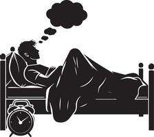 un' uomo addormentato su letto vettore silhouette