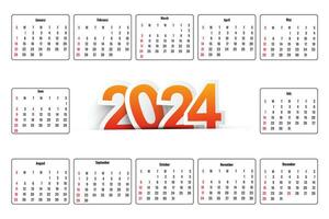 bellissimo colorato 2024 inglese calendario modello design vettore