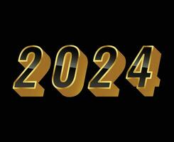 2024 contento nuovo anno astratto oro grafico design vettore logo simbolo illustrazione con nero sfondo