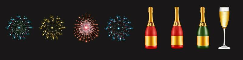festivo fuoco d'artificio scoppiando nel vario forme scintillante pittogrammi impostato contro un' scacchi sfondo vettore