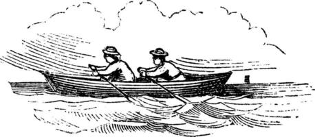 barca a remi, Vintage ▾ illustrazione. vettore