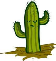 un' saguaro cactus pianta emoji esprimendo tristezza in piedi tutti solo nel un' deserto vettore colore disegno o illustrazione