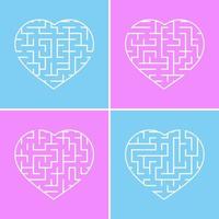 cuore labirinto. un insieme di quattro opzioni. semplice illustrazione vettoriale piatto isolato su uno sfondo rosa e blu.