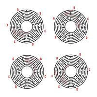 una serie di labirinti rotondi. gioco per bambini. puzzle per bambini. enigma del labirinto. illustrazione vettoriale piatto isolato su sfondo bianco. con risposta.