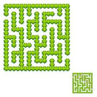 labirinto quadrato astratto - giardino verde. gioco per bambini. puzzle per bambini. un ingresso, un'uscita. enigma del labirinto. illustrazione vettoriale. con risposta. vettore