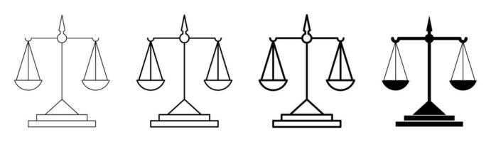 impostato di bilancia icone giustizia simboli legge segni. linea vettore isolato su bianca sfondo, design per App e ragnatela.