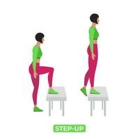 vettore donna fare passo su. peso corporeo fitness gambe allenarsi esercizio. un educativo illustrazione su un' bianca sfondo.