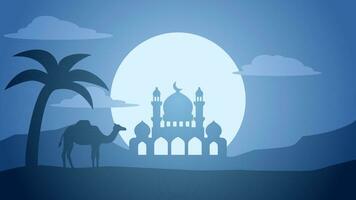 moschea paesaggio silhouette vettore illustrazione. Ramadan scenario design grafico nel musulmano cultura e Islam religione. moschea paesaggio illustrazione, sfondo o sfondo
