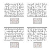 una serie di labirinti rettangolari. gioco per bambini. puzzle per bambini. enigma del labirinto. illustrazione vettoriale piatto isolato su sfondo bianco. con risposta.