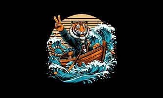 tigre equitazione barca su mare vettore opera d'arte design