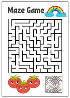 labirinto quadrato astratto. fogli di lavoro per bambini. pagina delle attività. puzzle di gioco per bambini. simpatico cartone animato pomodoro e arcobaleno. enigma del labirinto. illustrazione vettoriale. con risposta. vettore