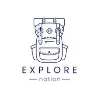 zaino Esplorare nazione minimalista monoline arte logo stile, semplice moderno tenuta logo, vettore modello per il tuo marca