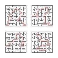 una serie di labirinti quadrati. gioco per bambini. puzzle per bambini. enigma del labirinto. illustrazione vettoriale piatto isolato su sfondo bianco. con risposta.