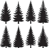 silhouette solido vettore icona impostato di Natale albero, periodo natalizio albero, abete albero, tannenbaum, sempreverde, conifera, pino albero, vacanza albero, festivo albero, decorato albero, di stagione albero.