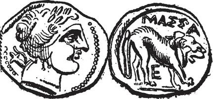 antico celtico dracma moneta, Vintage ▾ incisione vettore
