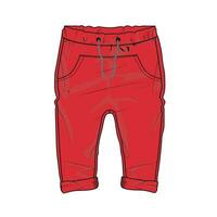pantaloni della tuta tecnico disegno moda piatto schizzo vettore illustrazione rosso colore modello per bambini