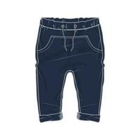 pantaloni della tuta tecnico disegno moda piatto schizzo vettore illustrazione Marina Militare colore modello per bambini