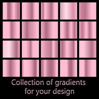 set vettoriale di gradienti di metallo oro rosa colorato.