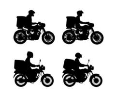 collezione di silhouette illustrazioni di maschio motociclo Pizza consegna uomini, corrieri e postini vettore