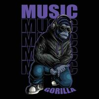 gorilla personaggio indossare un' cuffie hiphop stile vettore illustrazione