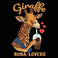 giraffa amore bevanda boba vettore illustrazione