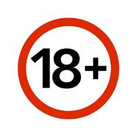 rosso limite cartello icona di 18 con più età restrizione cartello. vettore