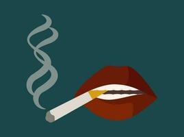sexy labbra con sigaretta illustrazione. attraente femmina bocca. smettere fumare, cattivo abitudine. vettore
