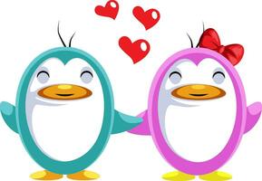 blu e rosa pinguino nel amore illustrazione vettore su bianca sfondo