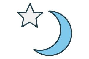 mezzaluna Luna e stella icona. piatto linea icona stile. semplice vettore design modificabile