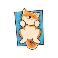 cartone animato kawaii animale domestico shiba inu cane salotti su stuoia vettore