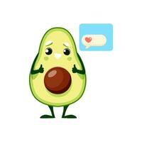 cartone animato avocado personaggio con amore cuore cartello vettore