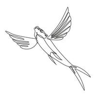 pesce volante pinna velata che decolla un disegno a tratteggio continuo vettore